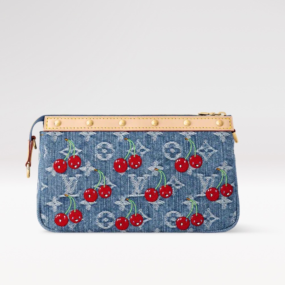 🍒 NEW Louis Vuitton x Takashi Murakami Cherry Denim Pochette Accessoires Cerises - Picture 9 of 12